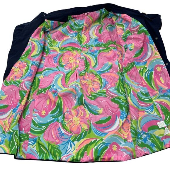 Lilly Pulitzer Palm Beach Swing Trench Coat Jacket Navy Blue Pink Size Medium - Picture 5 of 12